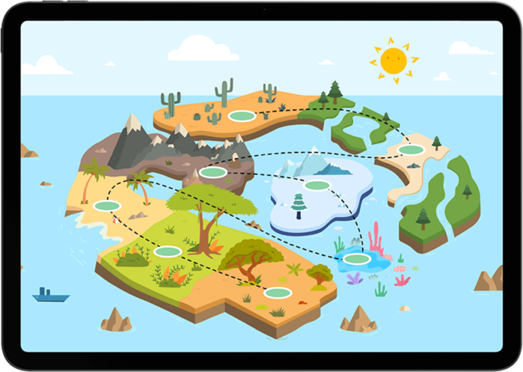 LipLetter Land app showing the different lands
